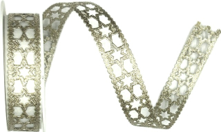 Stuha girlandová OLD SILVER STARS stříbrná 15mm x 1m