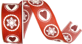 Stuha vánoční CHARM HEARTS červená 25mm x 2m (13,-Kč/m)