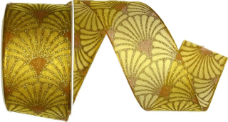 Stuha vánoční organzová GLAMOUR FESTIVAL MUSTARD YELLOW zlatá 40mm x 2m (14,50,-Kč/m)