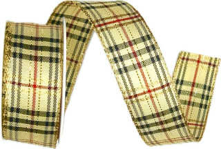 Vánoční stuha CHRISTMAS KARO GOLD krémová 25mm x 2m (14,-Kč/m)