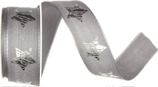 Stuha vánoční RUSTIC STAR GRAY šedá 25mm x 2m (12,-Kč/m)