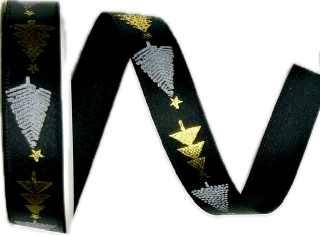 Stuha vánoční NIGHT TREES GOLD černá 15mm x 2m (13,-Kč/m)