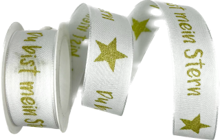 Stuha taftová TY JSI MÁ HVĚZDA bílá zlatý potisk 25mm x 3m (3,30 Kč/m)