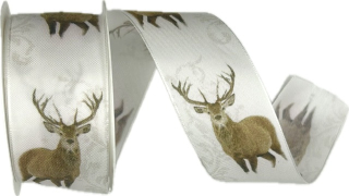 Stuha vánoční FOREST MAJESTY bílá 40mm x 2m (12,-Kč/m)