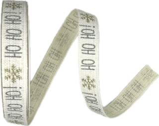 Vánoční stuha Ho Ho Ho – Christmas Cotton Ribbon bílá 15mm x 4m (6,-Kč/m)