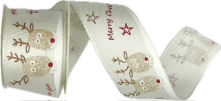 Stuha vánoční taftová REINDEER JOY bílá 40mm x 2m (13,-Kč/m)