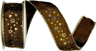 Stuha vánoční saténová NOBLESSE BROWN čokoládově hnědá 25mm x 2m (11,-Kč/m)