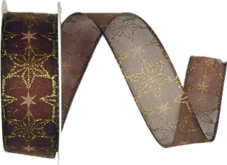 Stuha vánoční taftová SKYSCRAPER BROWN hnědá 25mm x 2m (13,-Kč/m)