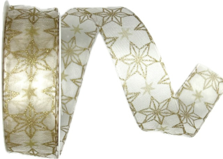 Stuha vánoční taftová SKYSCRAPER GOLD bílá 25mm x 2m (13,-Kč/m)
