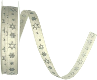 Vánoční stuha GLITTER STARS SILVER WHITE bílá 10mm x 4m (6,-Kč/m)