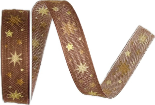 Stuha vánoční Chocolate Starry Night čokoládově hnědá 15mm x 2m (10,-Kč/m)