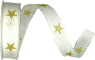 Vánoční stuha WHITE STARS GOLD zlatá 15mm x 2m (9,-Kč/m)