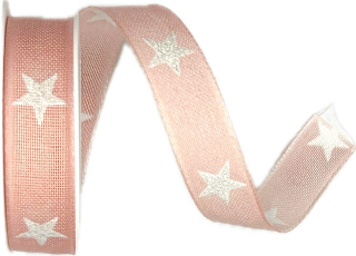 Vánoční stuha WHITE STARS PINK růžová 15mm x 2m (9,-Kč/m)