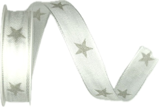 Vánoční stuha WHITE STARS SILVER stříbrná 15mm x 2m (9,-Kč/m)