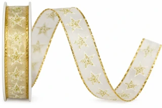 Vánoční stuha Golden Star Whisper průsvitná 15mm x 2m