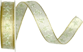 Vánoční stuha Golden Star Whisper průsvitná 15mm x 2m (9,-Kč/m)