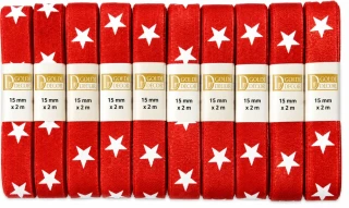 10x stuha vánoční STARRY RED CHARM červená 15mm x2m (8,-Kč/ks) (4,-Kč/m)