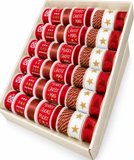 Red & Gold Spirit – Vánoční set stuh a provázků 48ks, (7,-Kč/m)