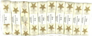 Sada 10x Vánoční stuha skládaná REINDEERGOLD STAR krémová 25mm x 2m (7,-Kč/m) (14,-Kč/ks)