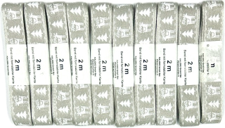 Sada 10x Vánoční stuha skládaná REINDEER pastelově šedá 15mm x 2m (4,- Kč/m) (8,- Kč/ks)