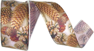 Stuha taftová Pinecone Elegance vánoční 40mm x 2m (14,-Kč/m)