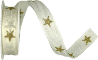 Stuha vánoční Twinkle Stars White krémová 15mm x 2m (10,-Kč/m)