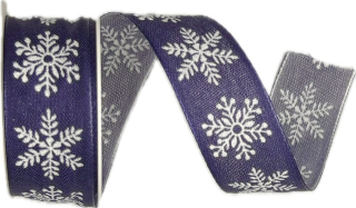 Stuha vánoční SNĚHOVÁ VLOČKA modrá 25mm x 2m (10,- Kč/m)