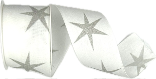 Stuha vánoční bavlněná SHOOTING STAR WHITE bílá 40mm x 2m (14,-Kč/m)