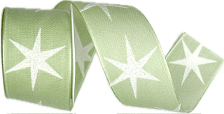 Stuha vánoční bavlněná SHOOTING STAR LIGHT GREEN zelená 40mm x 2m (14,-Kč/m)