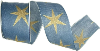 Stuha vánoční bavlněná SHOOTING STAR DARK BLUE modrá 40mm x 2m (14,-Kč/m)