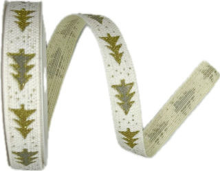 Stuha vánoční NORDIC TREES WHITE bílá 15mm x 4m (8,-Kč/m)