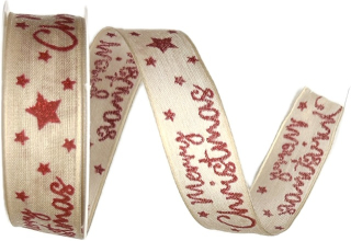 Stuha vánoční MERRY CHRISTMAS GRAY šedá 25mm x 2m (6,-Kč/m)