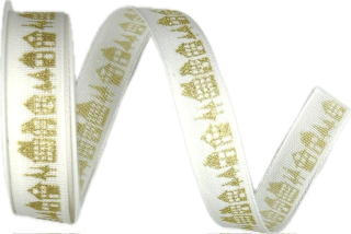 Vánoční stuha Golden Village – Christmas Cotton Ribbon  bílá 15mm x 3,5m (7,-Kč/m)
