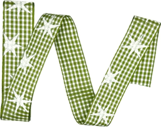Stuha vánoční skládaná GREEN CHECK STARS zelená 25mm x 2m (9,-Kč/m)
