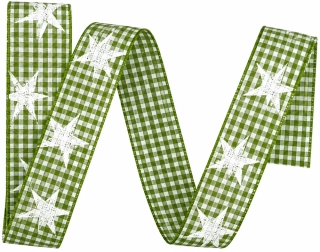 Stuha vánoční skládaná GREEN CHECK STARS zelená 25mm x 2m (9,-Kč/m)
