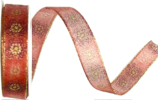 Stuha vánoční GOLDEN SNOWFLAKE průsvitná, červená 15mm x 3,5m (6,-Kč/m)