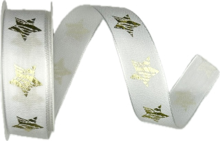 Vánoční stuha RUSTIC STAR WHITE bílá 25mm x 3m (9,-Kč/m)