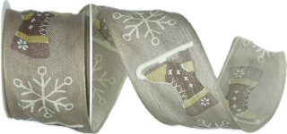 Stuha vánoční WINTER SKATE  hnědá 40mm x 2m (13,-Kč/m)