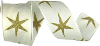 Stuha vánoční bavlněná SHOOTING STAR GOLD krémová 40mm x 2m (14,-Kč/m)