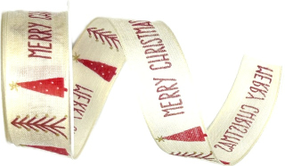Stuha vánoční COTTON CHRISTMAS JOY CREAM krémová 25mm x 3m (4,-Kč/m)