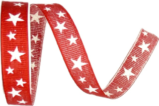 Vánoční stuha bavlněná STAR GLOW RED červená 15mm x 3,5m (6,- Kč/m)
