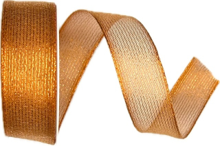 Organzová stuha ORGANDY LINES COPPER měděná 25mm x 3m (10,-Kč/m)