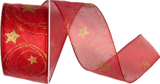 Stuha vánoční STARS HARMONY RED červená 40mm x 2m (15,-Kč/m)