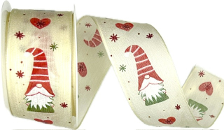 Stuha vánoční GNOME CREAM krémová 40mm x 2m (13,-Kč/m)