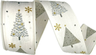 Stuha vánoční Frosted Tree Elegance – Silver Mist bílá (16,-Kč/m)