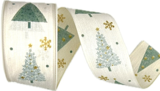 Stuha vánoční Frosted Tree Elegance – Arctic Green bílá (16,-Kč/m)