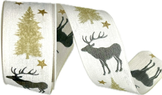 Stuha vánoční  Nordic Reindeer Elegance černo bílá 40mm x 2m (16,-Kč/m)