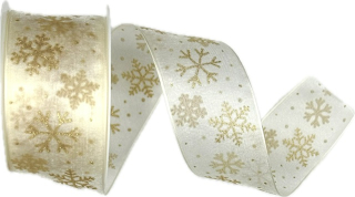 Stuha vánoční ICE STAR GOLD krémová 40mm x 3m (13,-Kč/m)