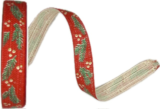 Stuha vánoční HOLLY CHARM RED červená 15mm x 4m (7,-Kč/m)