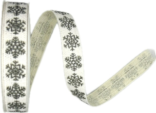 Stuha vánoční bavlněná Nordic Snowline bílá 15mm x 4m (6,-Kč/m)